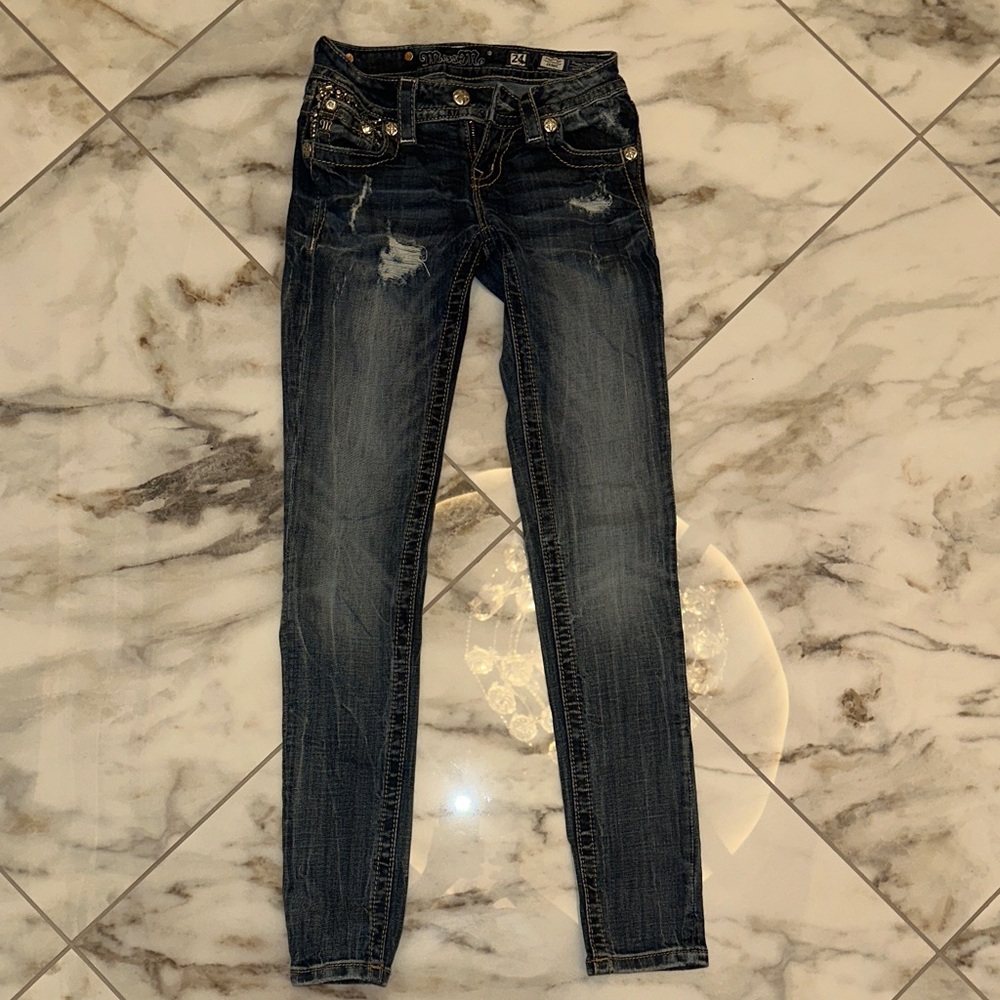 Miss Me Women's Boot Cut Distressed Jeans - Blue